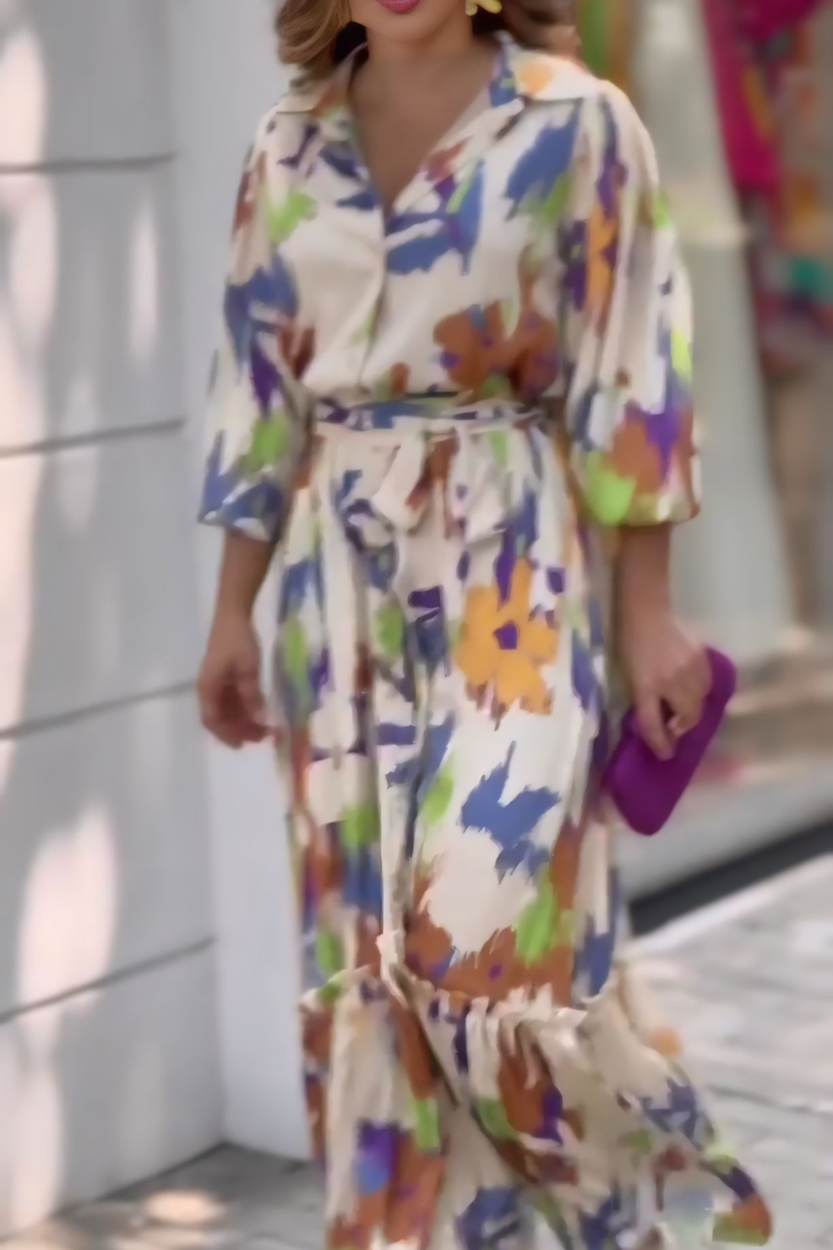 Long Frill Dress With Belt