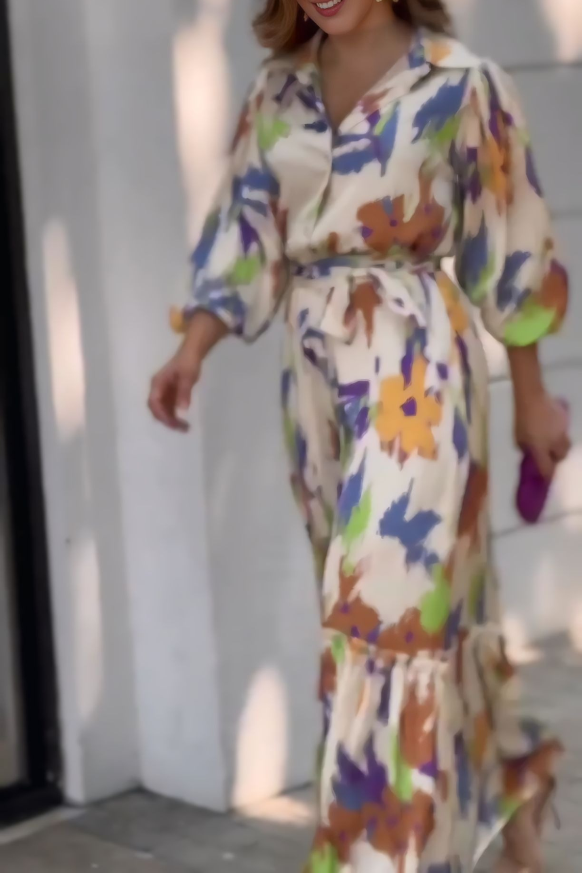 Long Frill Dress With Belt