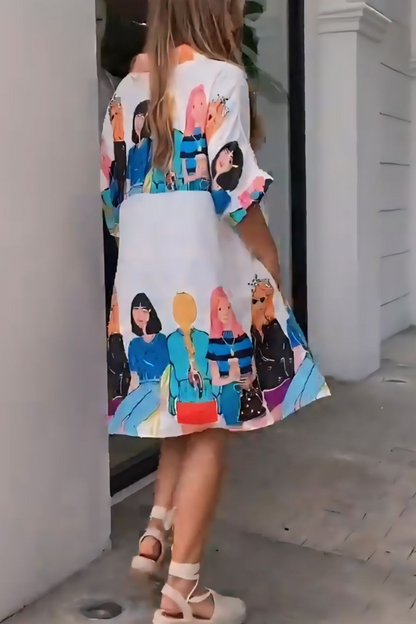 Printed White Short Dress