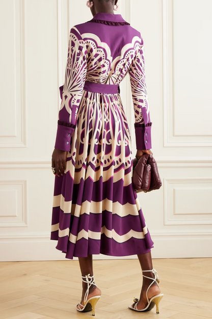 Purple Printed Dress With Belt