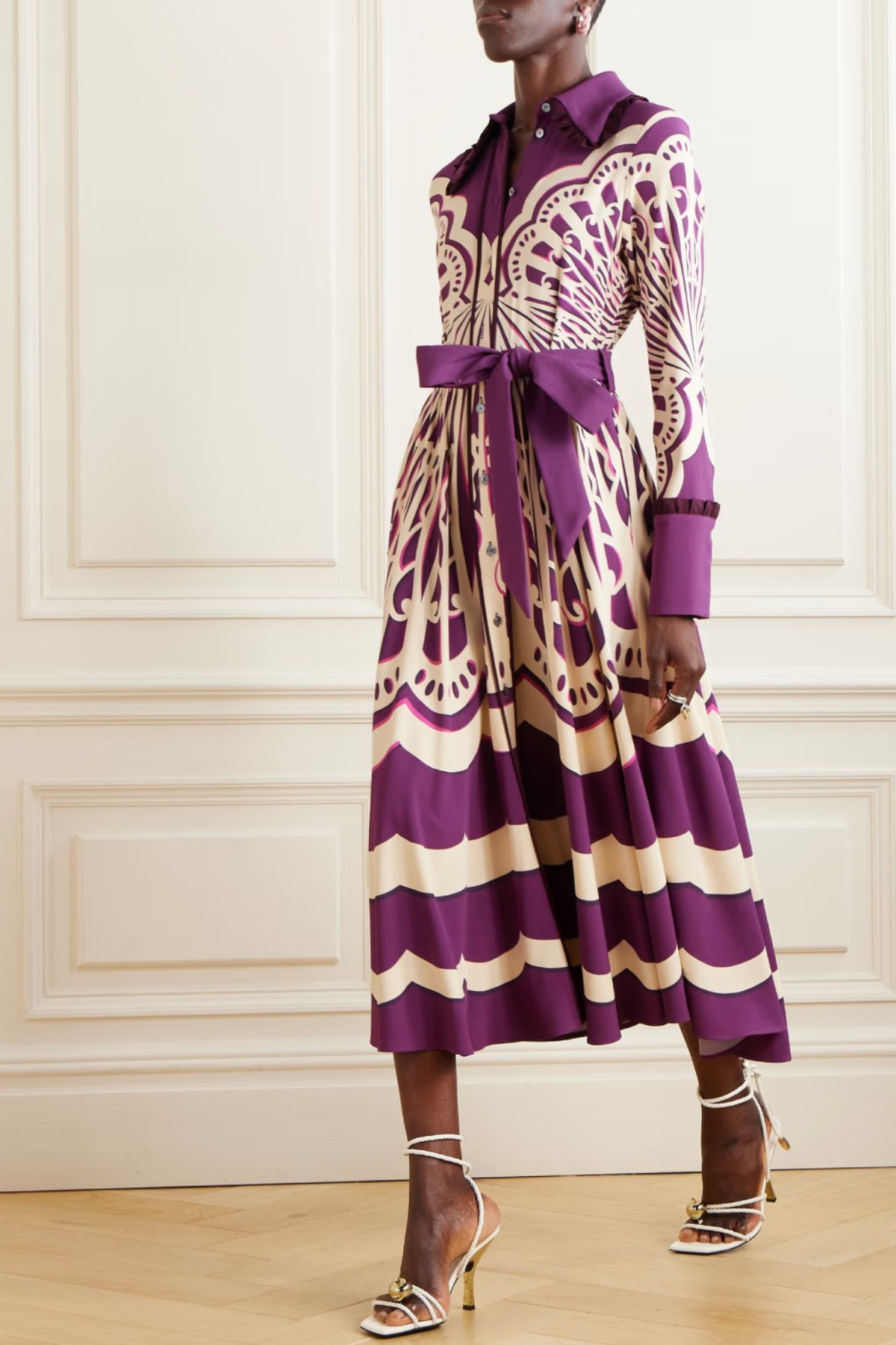 Purple Printed Dress With Belt
