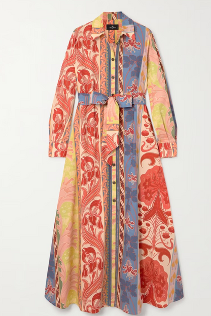 Shirt Style Long Dress With Belt