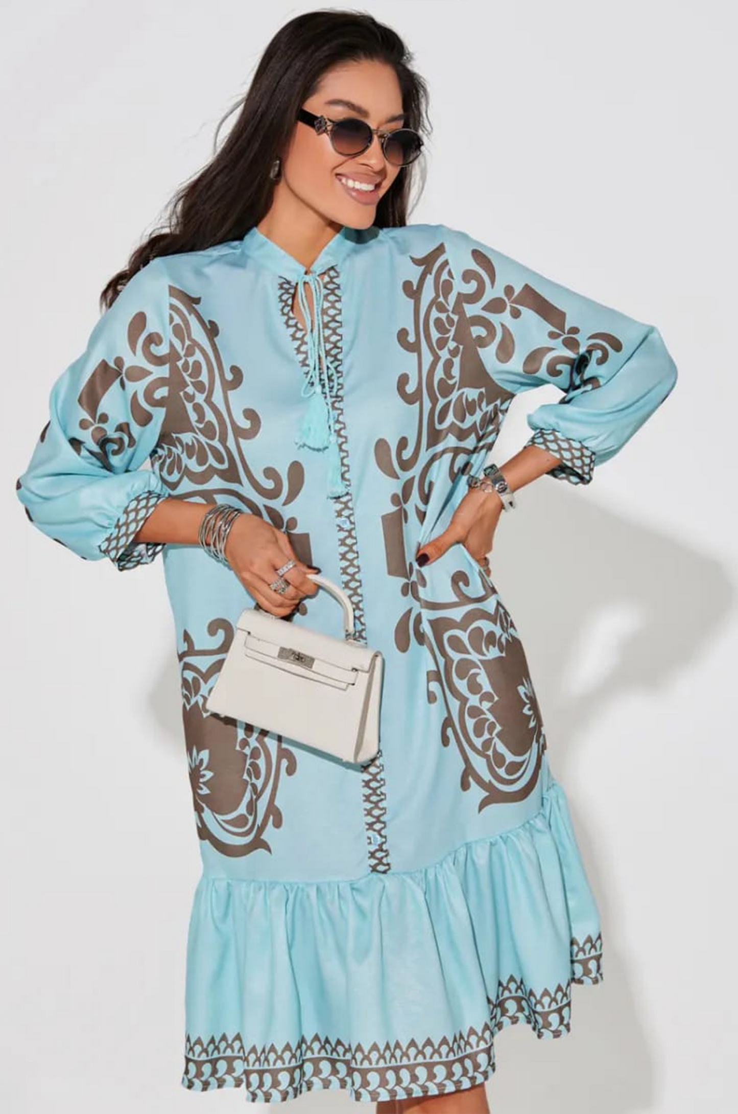 Azure Blue Boho Ruffle Dress