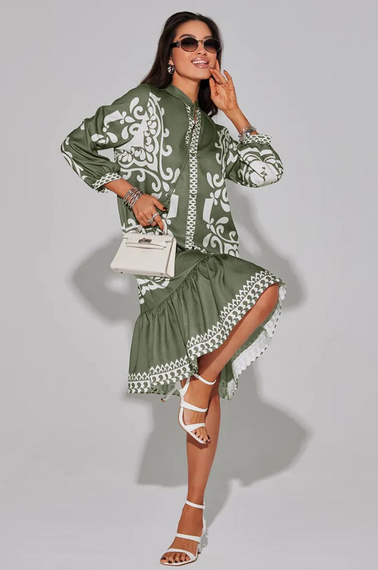 Azure Olive Boho Ruffle Dress