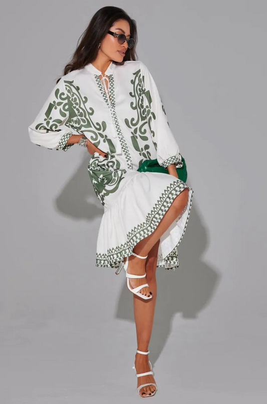 Azure White Boho Ruffle Dress