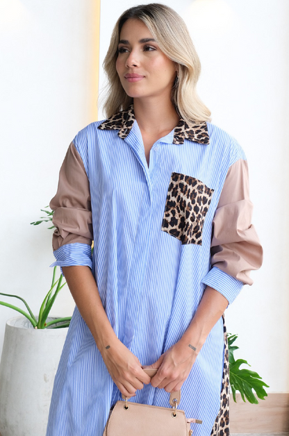 Wild Contrast Maxi Shirt Dress