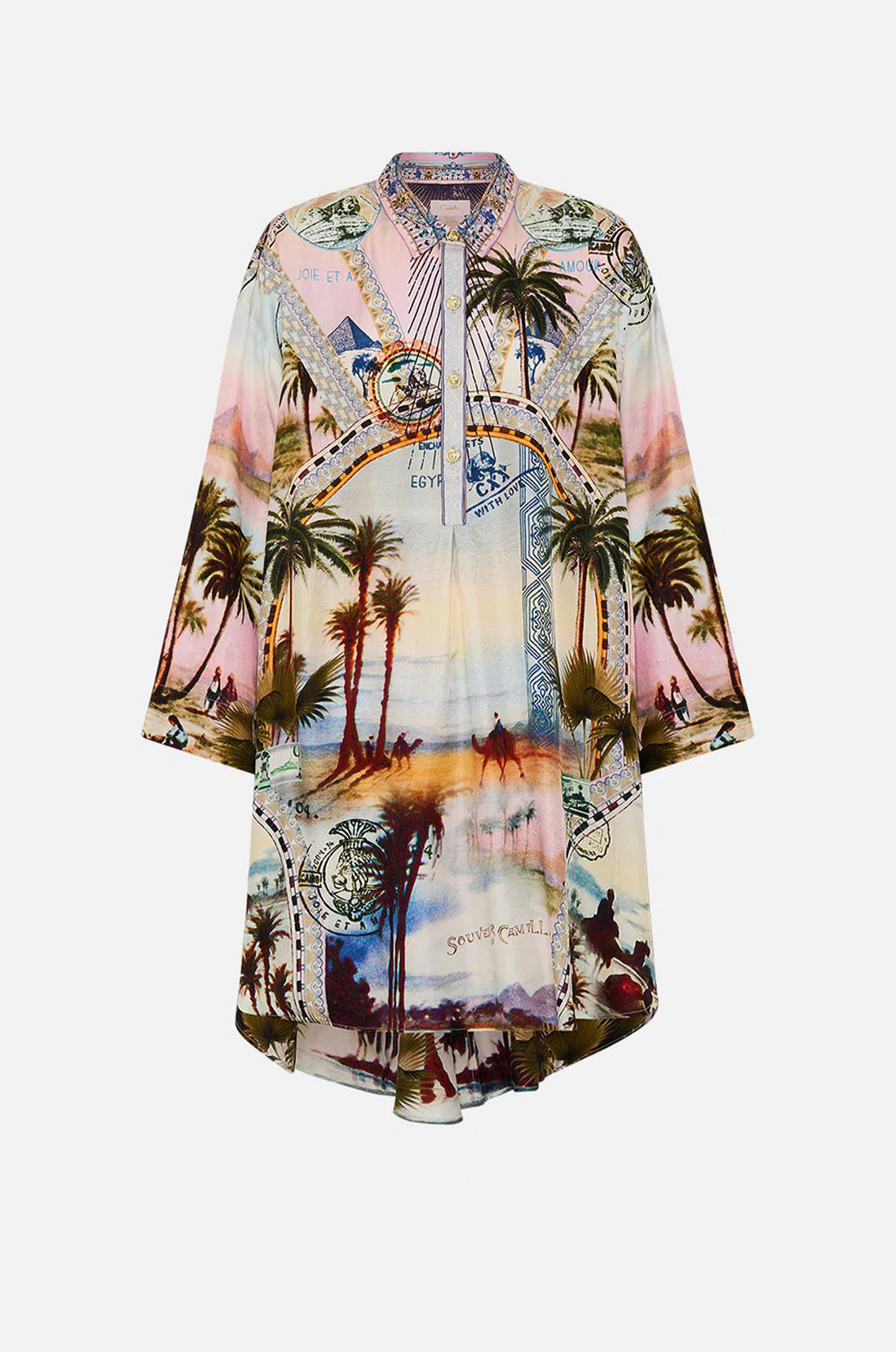 Resort Wear Palm Print Shirt Dress