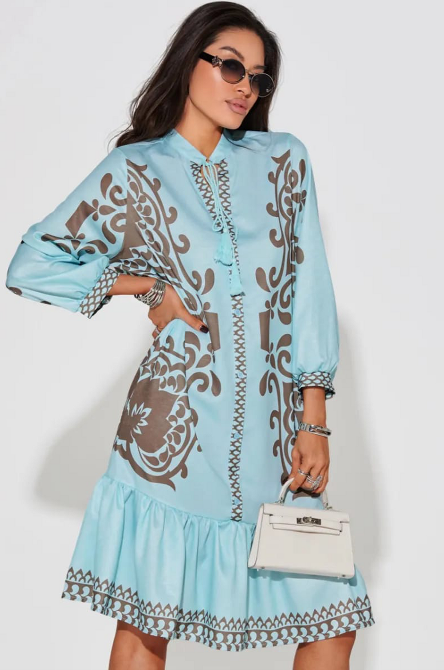 Azure Blue Boho Ruffle Dress
