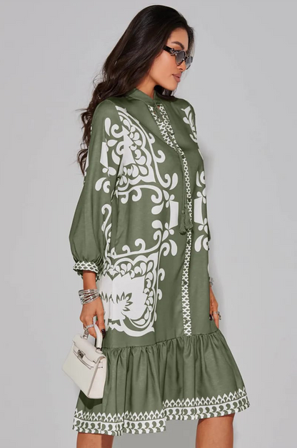 Azure Olive Boho Ruffle Dress