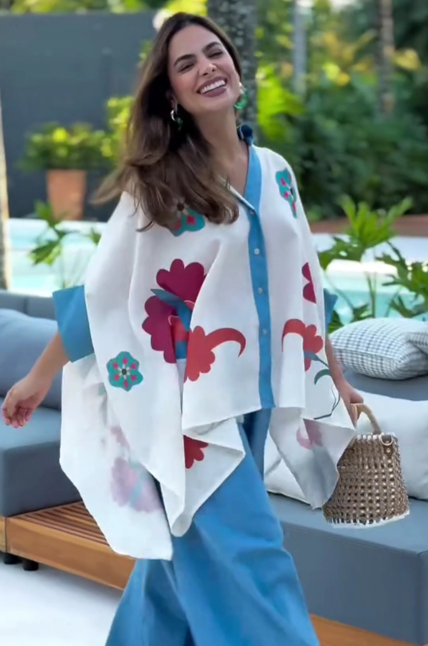 Blue Aura Artistic Flower Printed Loose Shirt