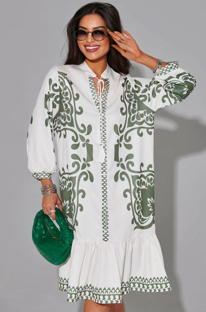 Azure White Boho Ruffle Dress