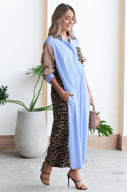 Wild Contrast Maxi Shirt Dress