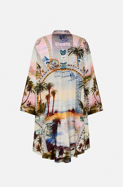 Resort Wear Palm Print Shirt Dress
