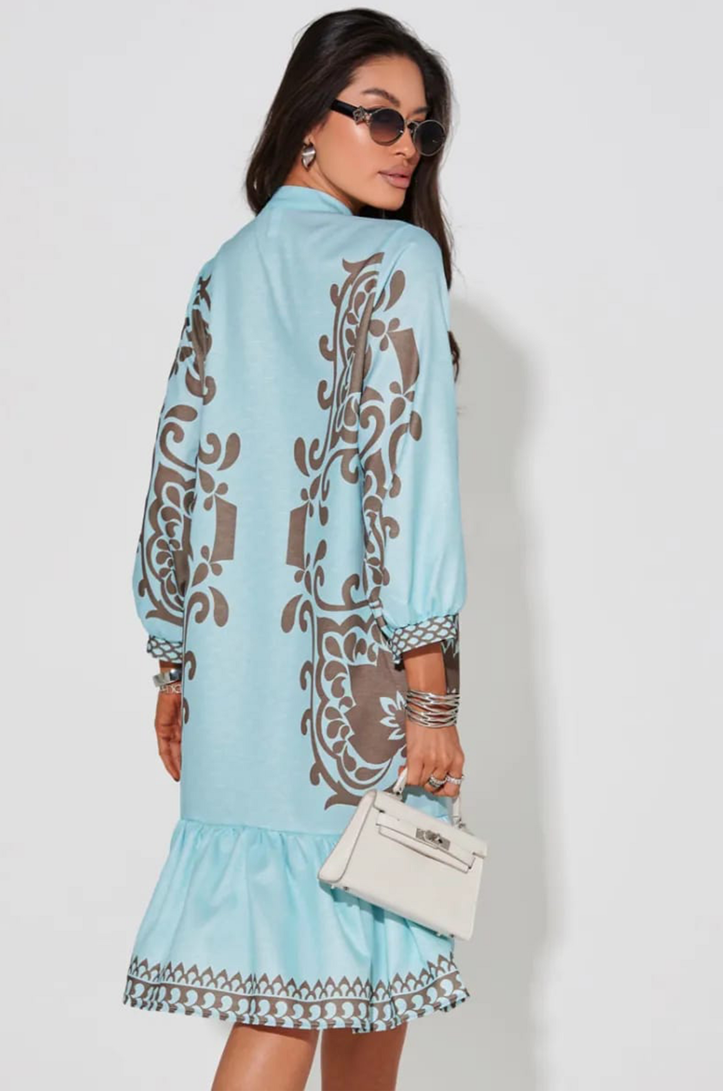 Azure Blue Boho Ruffle Dress