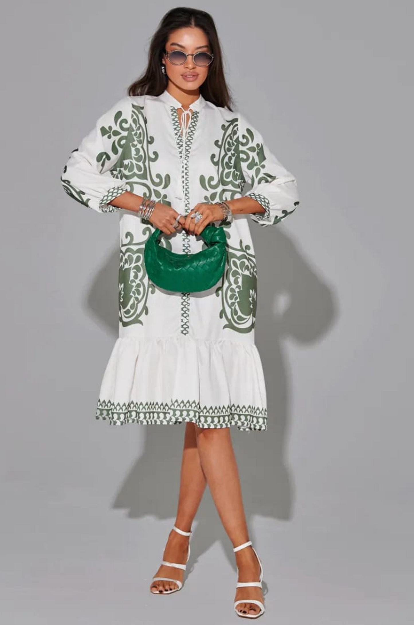Azure White Boho Ruffle Dress