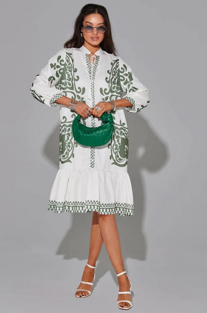 Azure White Boho Ruffle Dress