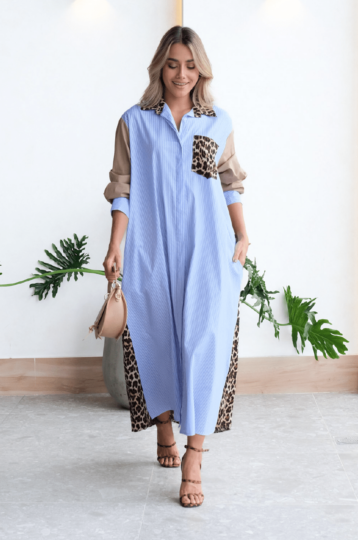 Wild Contrast Maxi Shirt Dress