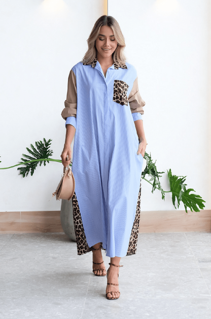 Wild Contrast Maxi Shirt Dress