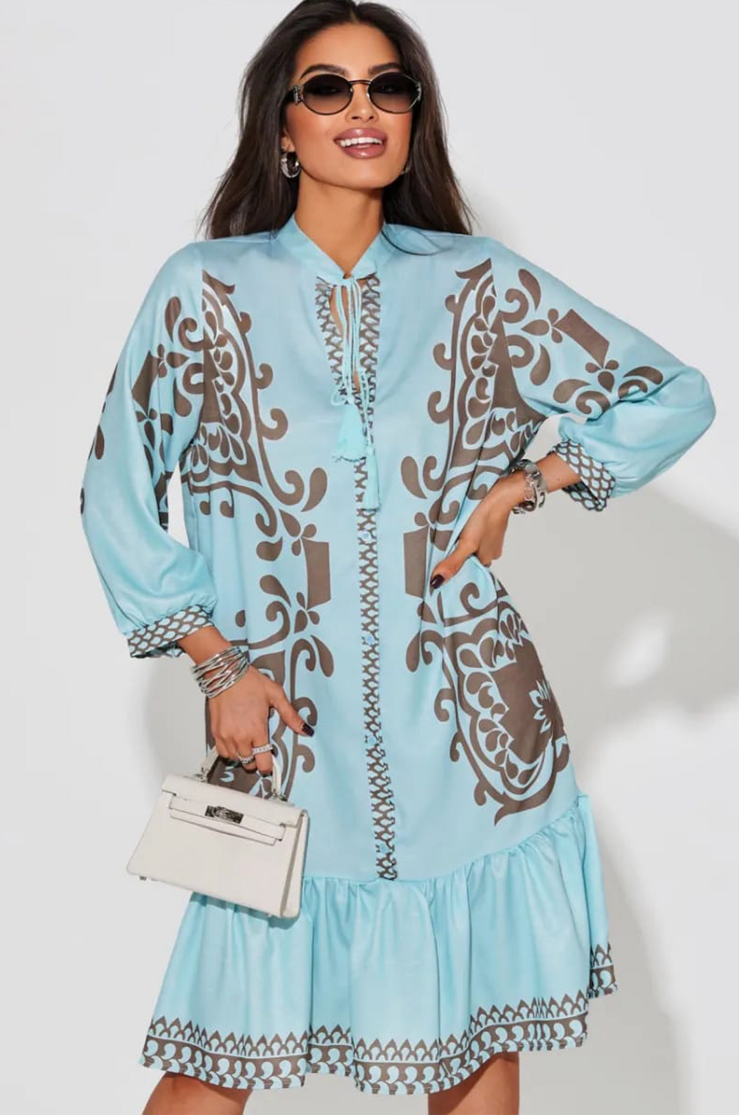 Azure Blue Boho Ruffle Dress