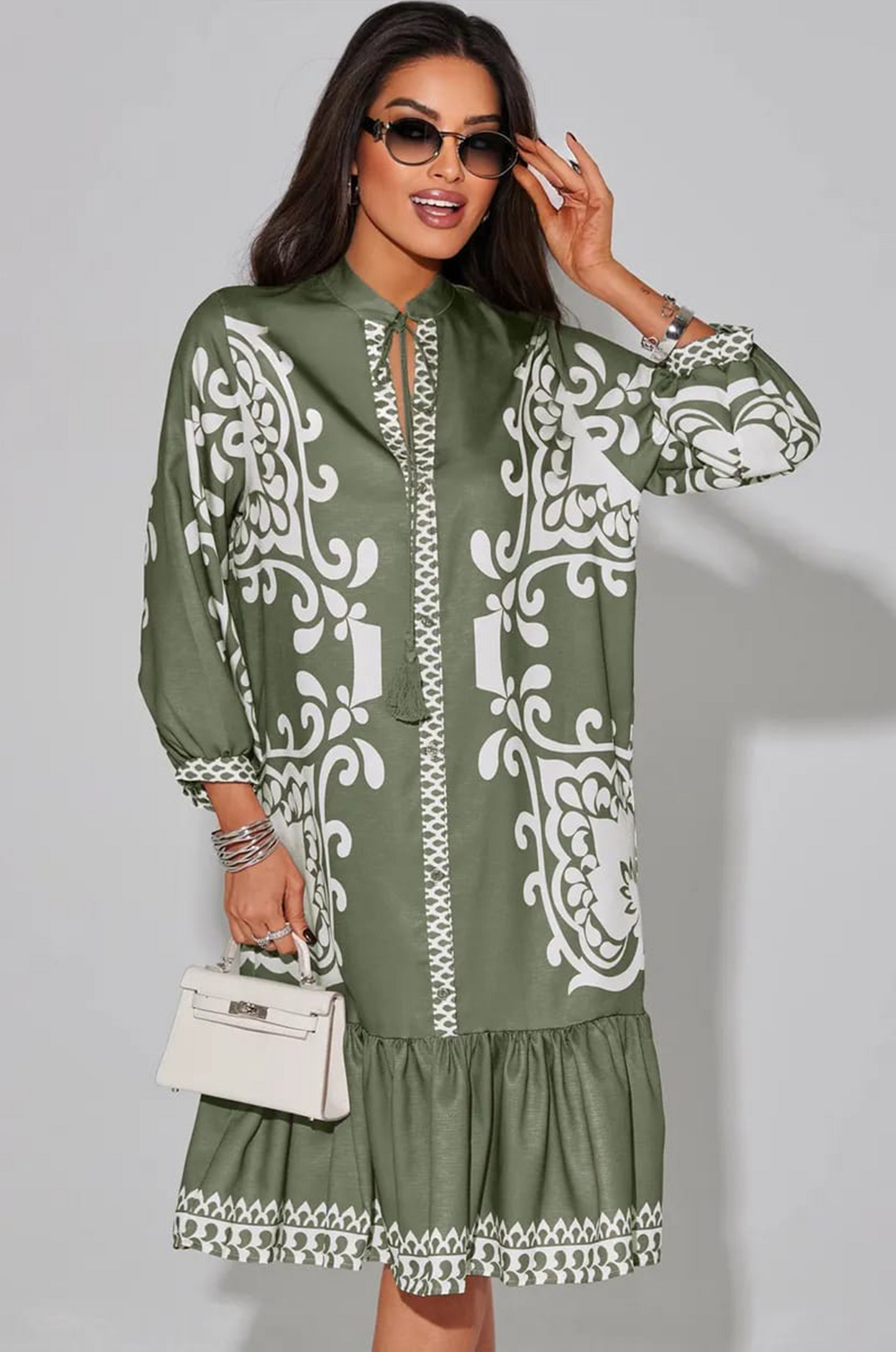Azure Olive Boho Ruffle Dress