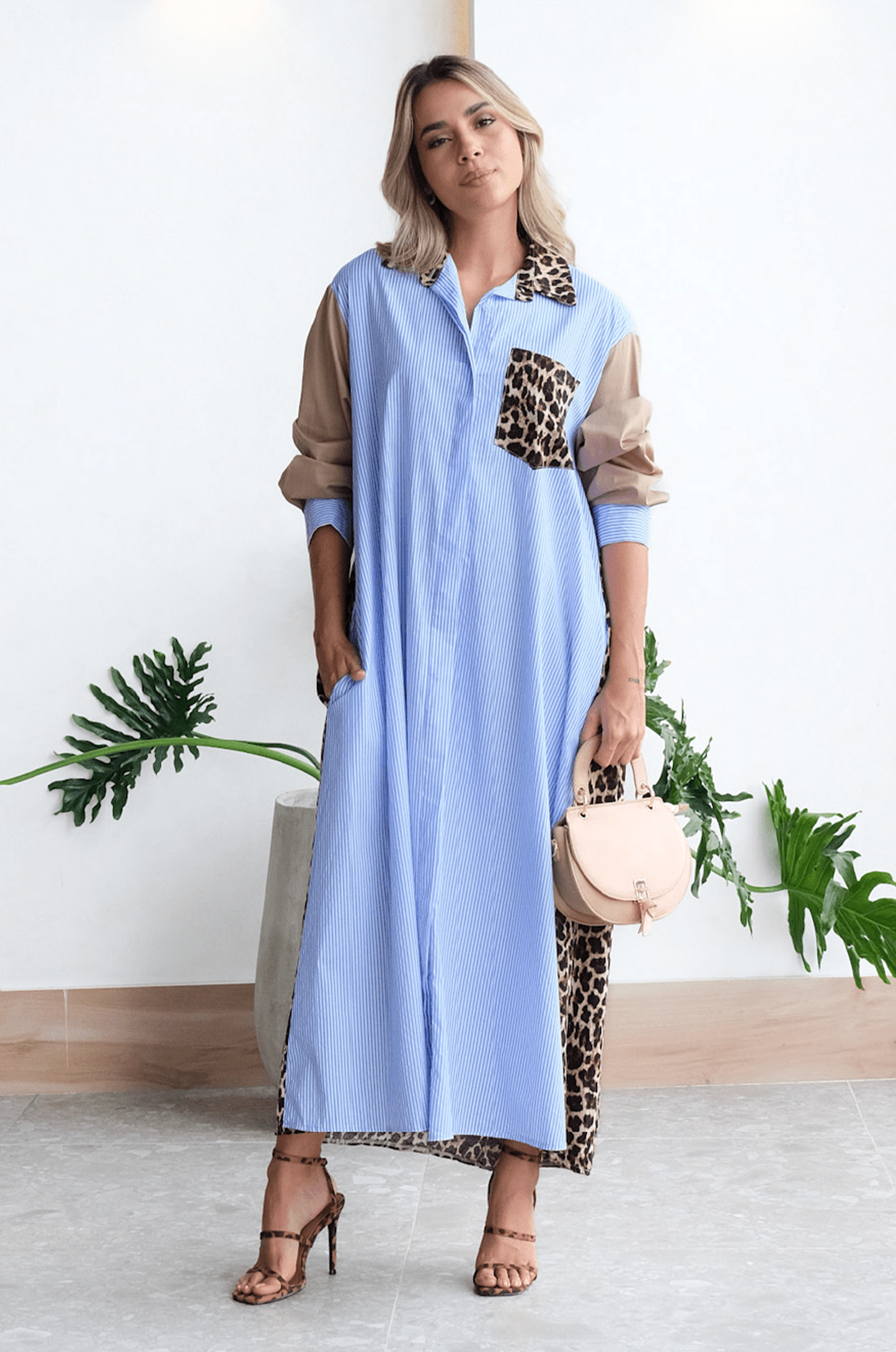 Wild Contrast Maxi Shirt Dress