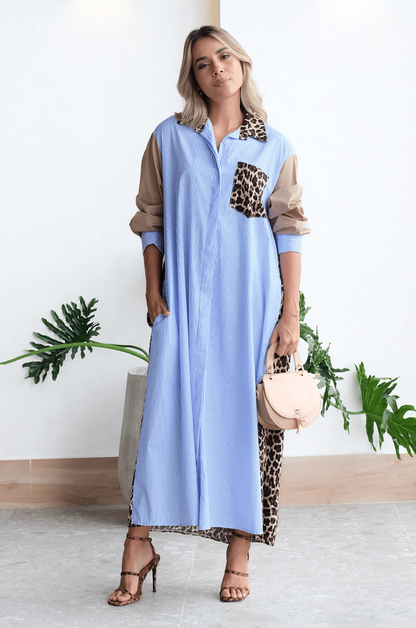 Wild Contrast Maxi Shirt Dress