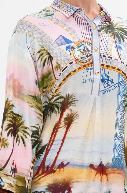 Resort Wear Palm Print Shirt Dress