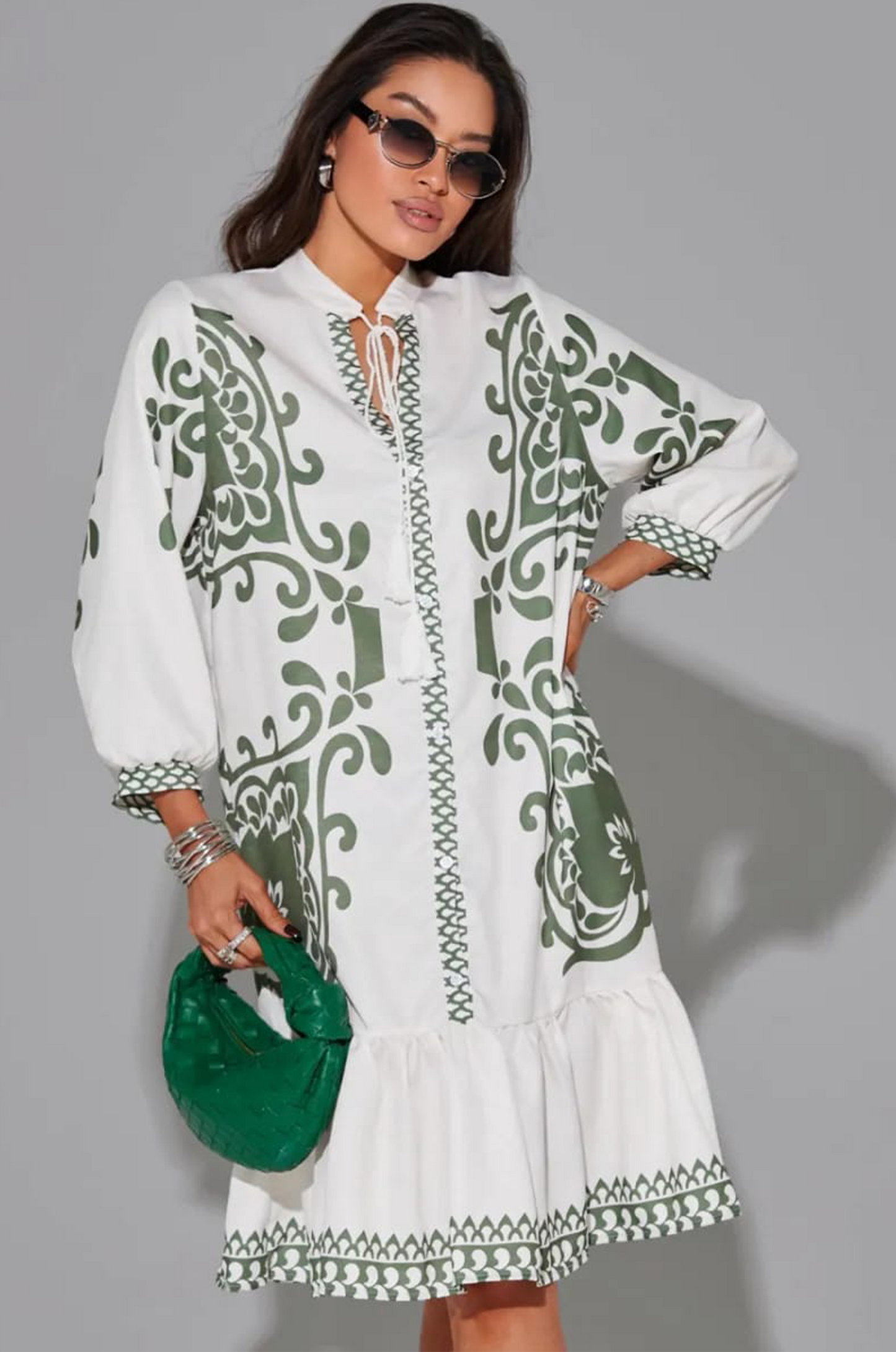 Azure White Boho Ruffle Dress