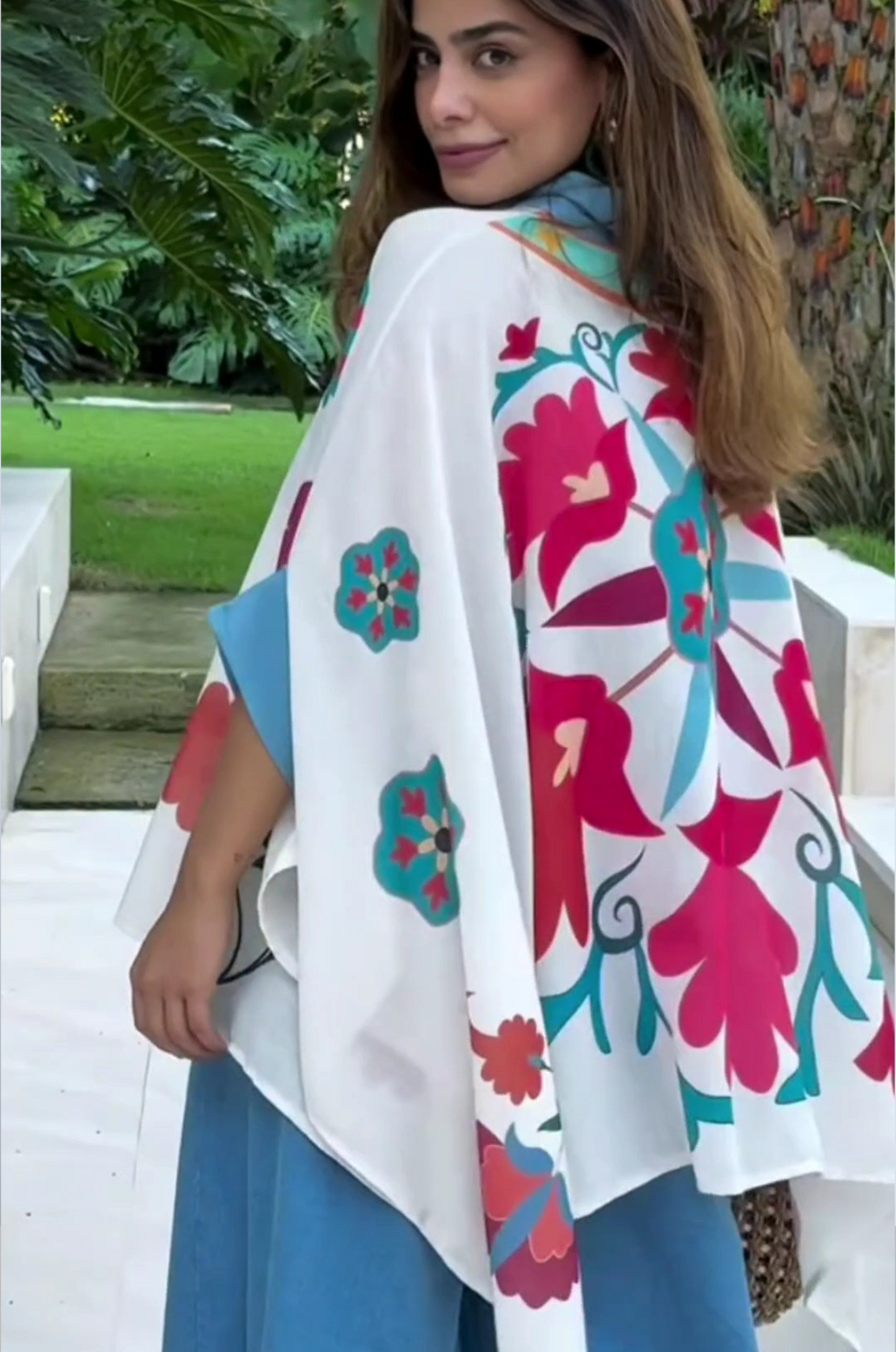 Blue Aura Artistic Flower Printed Loose Shirt