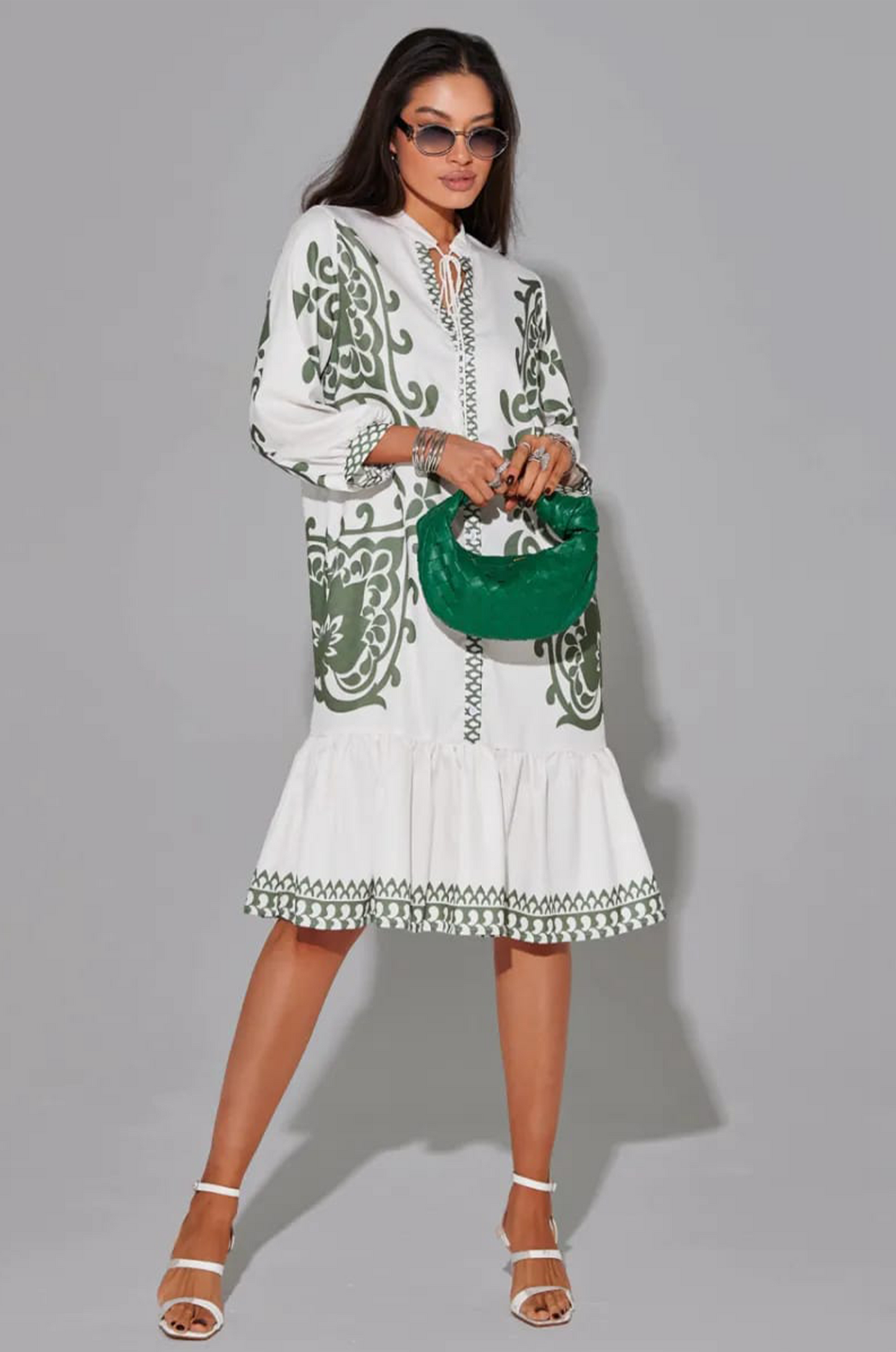 Azure White Boho Ruffle Dress