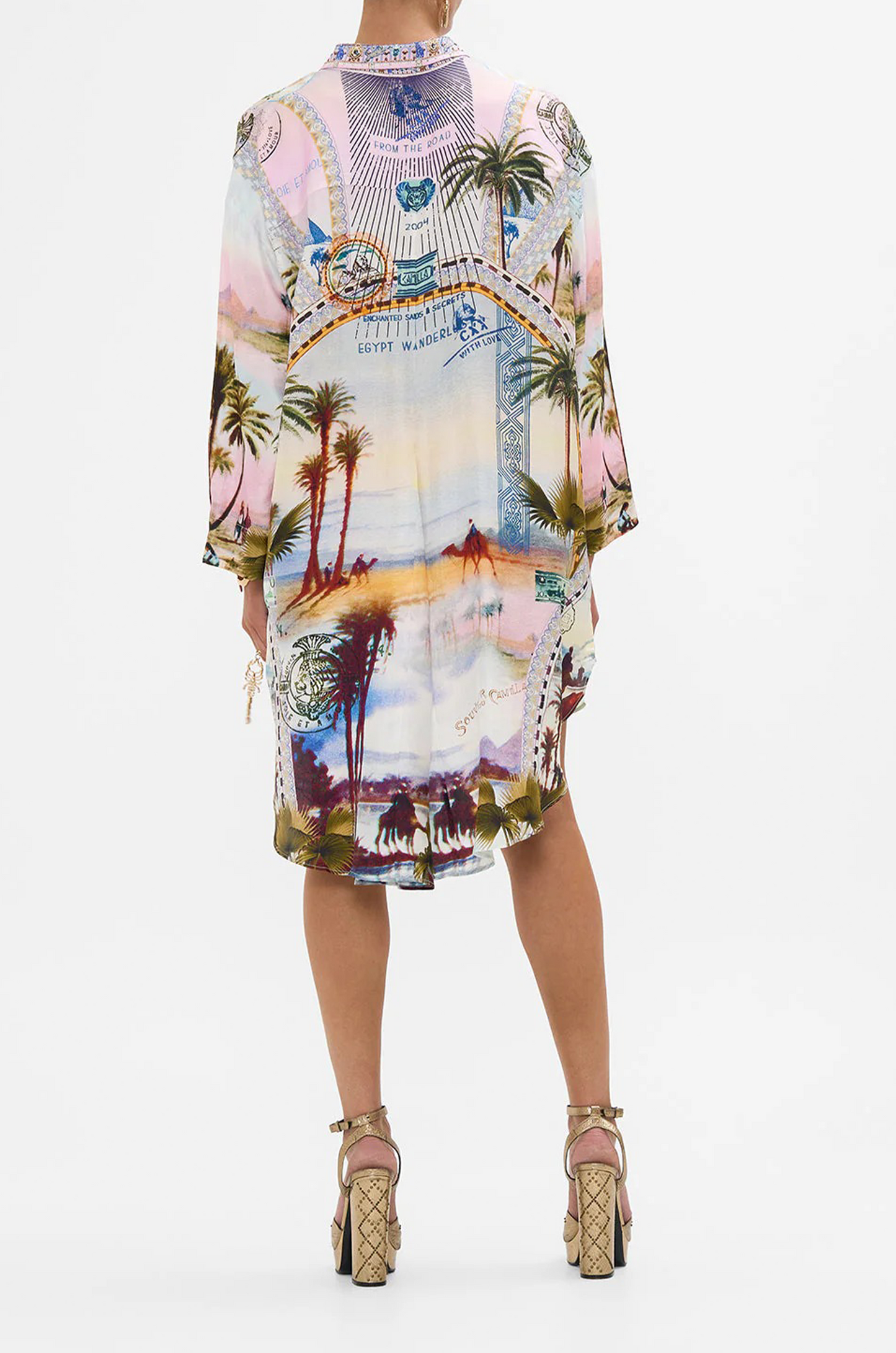 Resort Wear Palm Print Shirt Dress