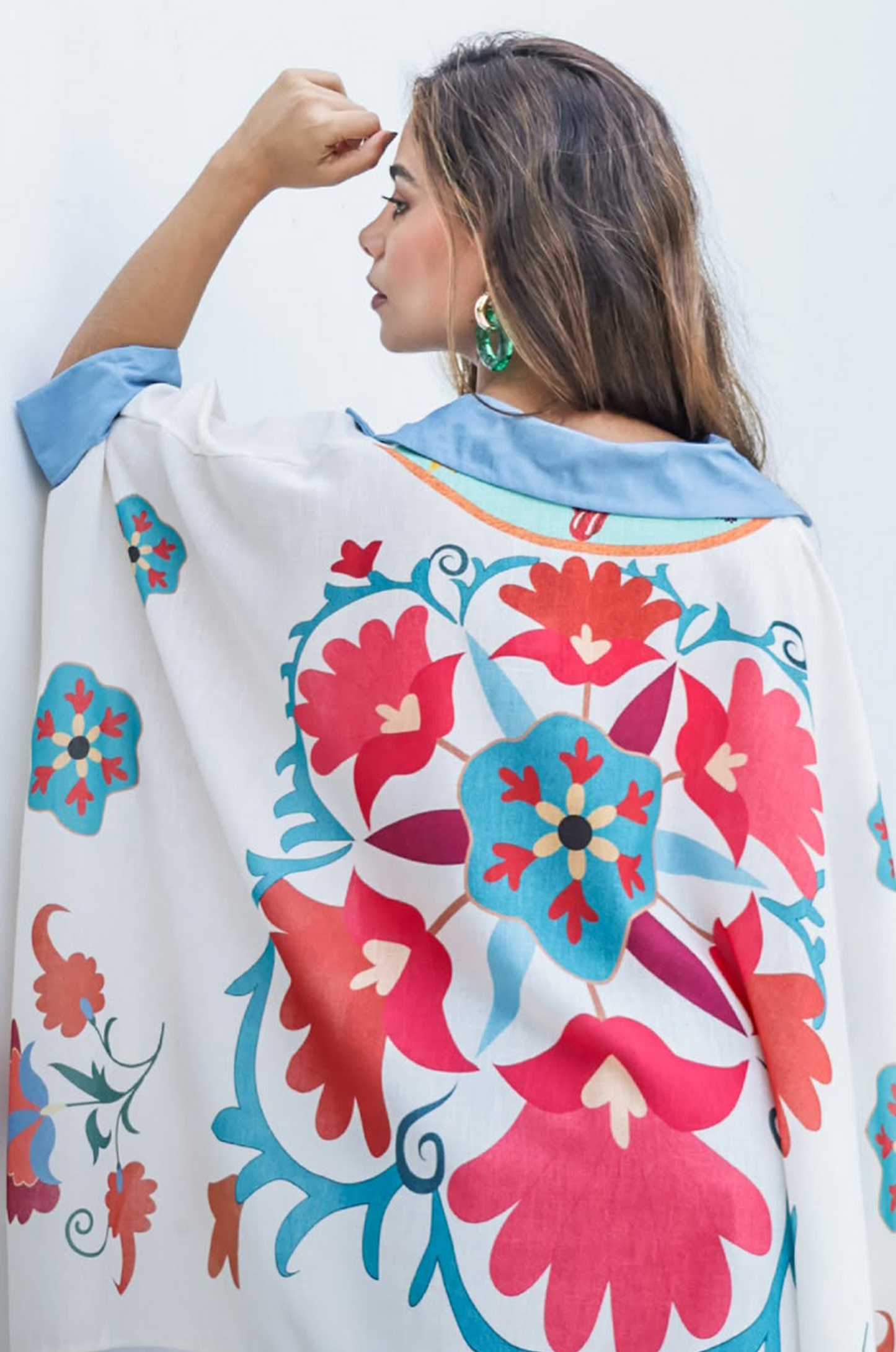 Blue Aura Artistic Flower Printed Loose Shirt