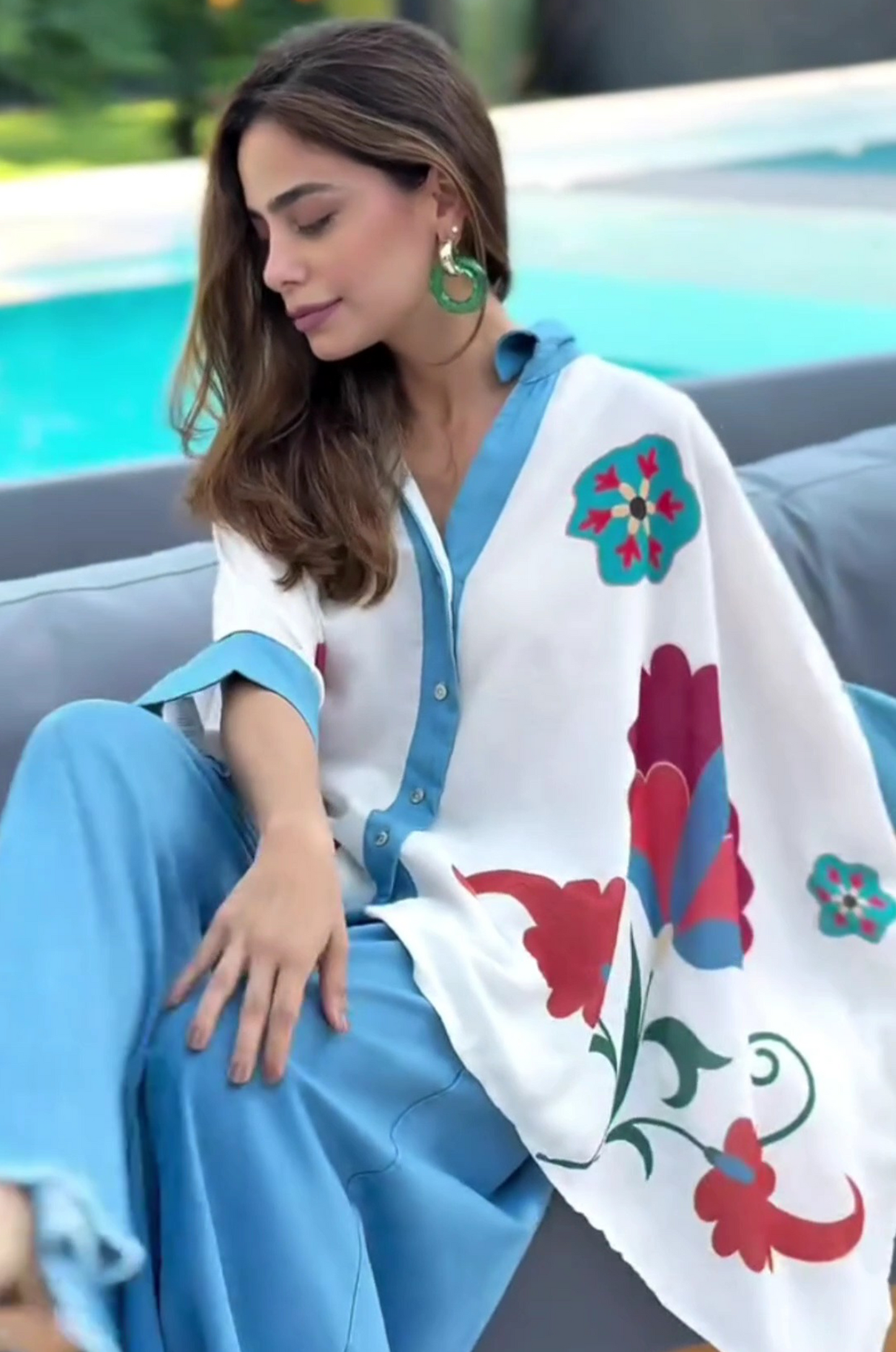 Blue Aura Artistic Flower Printed Loose Shirt