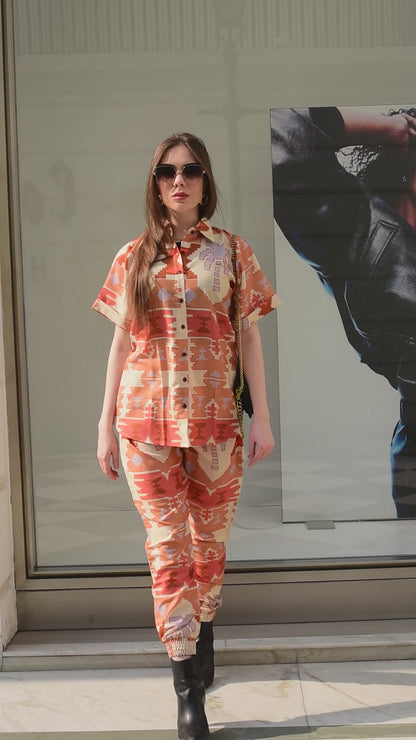 Orange Tie-Dye Print Cotton Blend Co-Ord Set