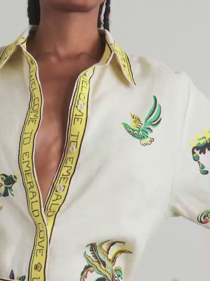 Emerald Cove Design Button-Down Shirt