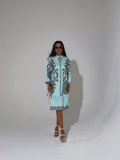 Azure Blue Boho Ruffle Dress