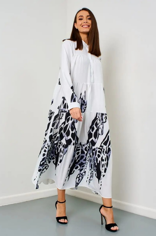 White Elegance Tired White Long Shirt Dress
