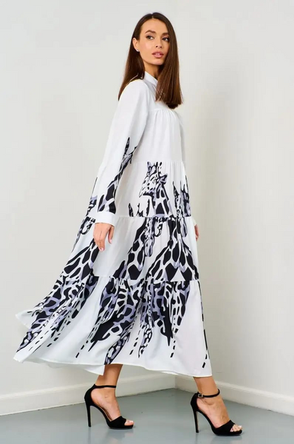 White Elegance Tired White Long Shirt Dress