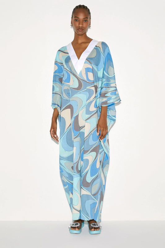 Sky Blue V-Neck Kaftan Dress