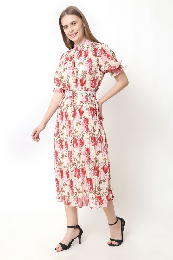Pleated Pink Floral Dress