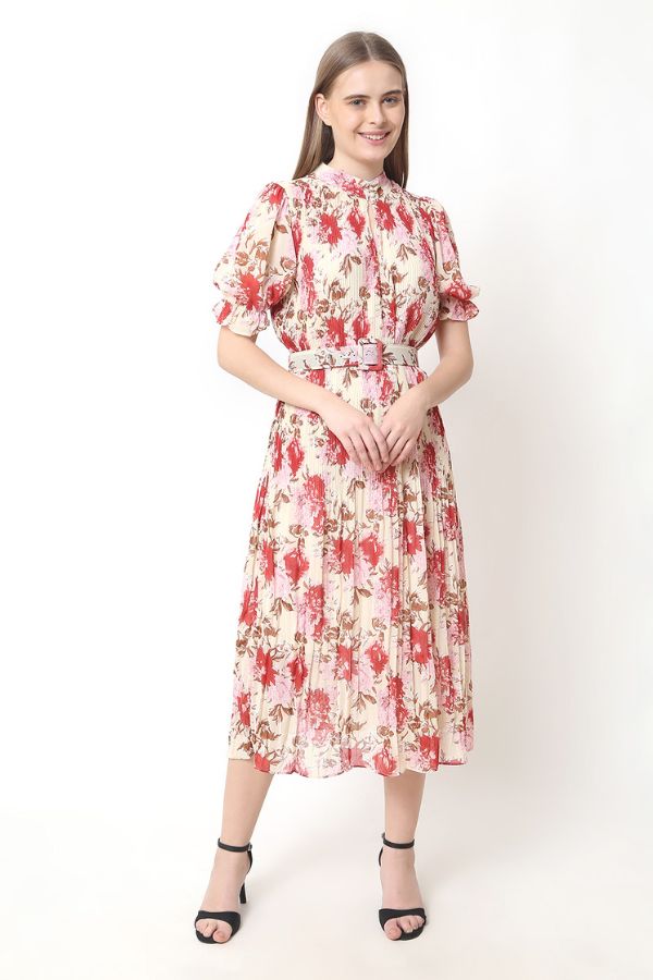 Pleated Pink Floral Dress
