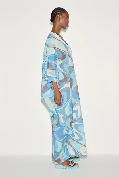 Sky Blue V-Neck Kaftan Dress