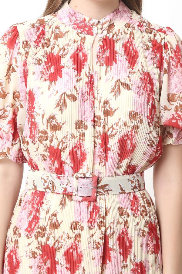 Pleated Pink Floral Dress