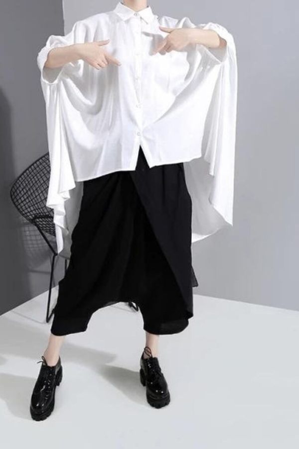 White Shirt With Exaggerated Sleeves